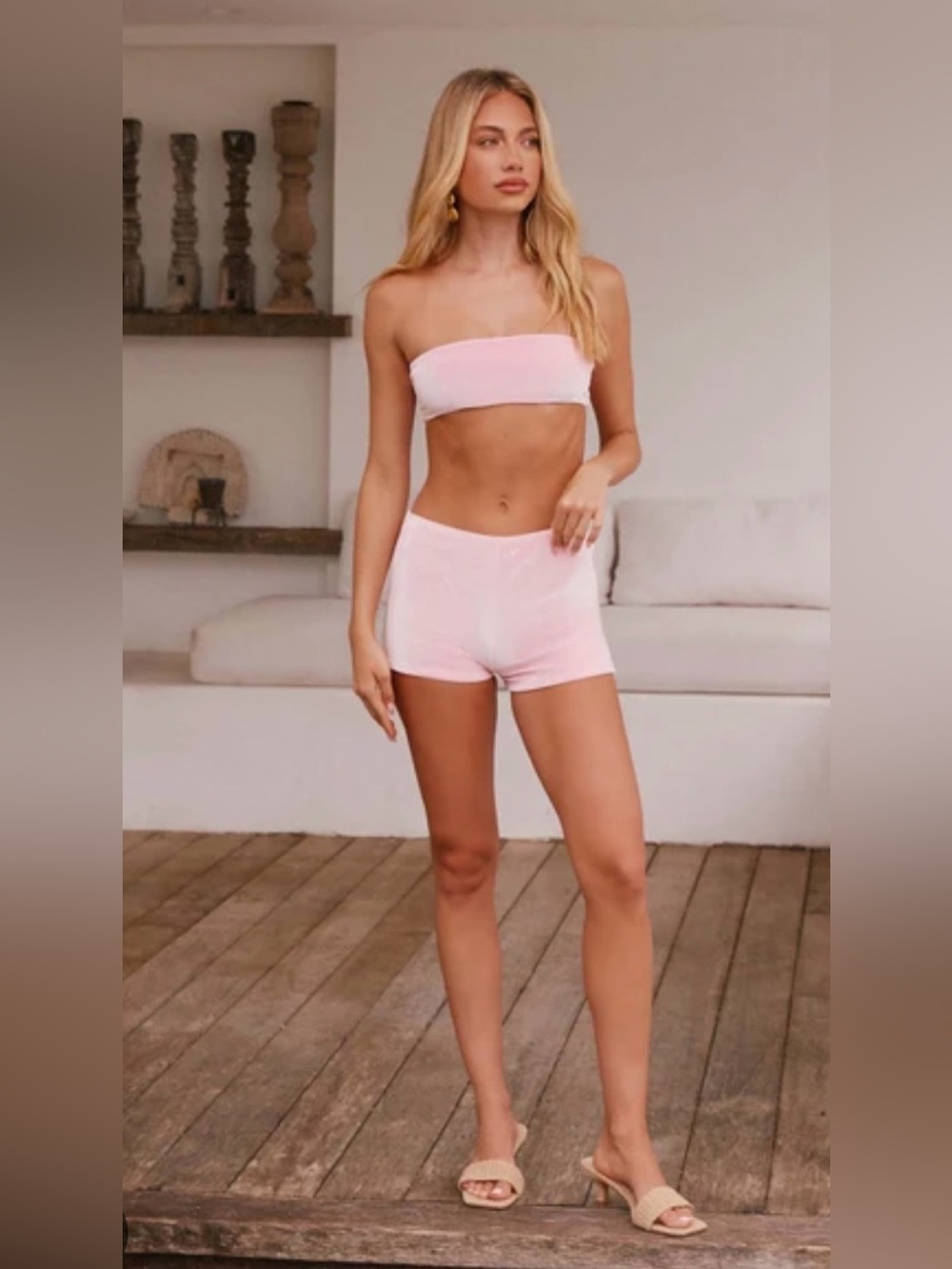 Peppermayo Natalina Baby Pink Velvet Boyshorts Swim Shorts Festival